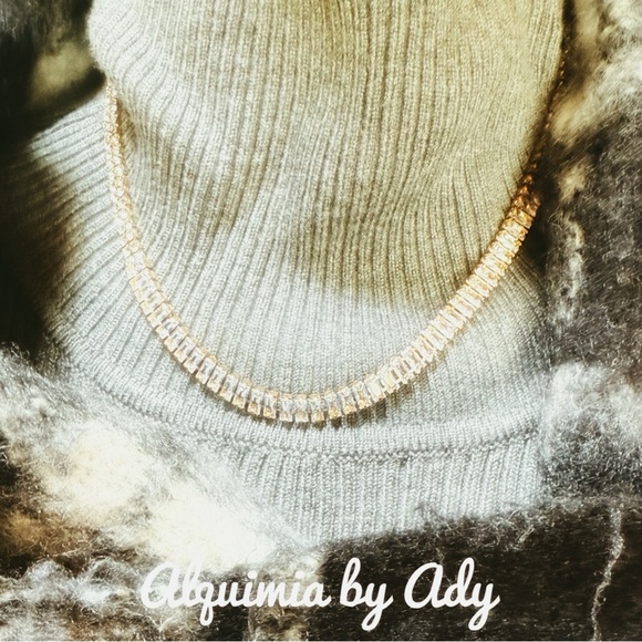 Zirconia pave diamond style gold choker necklace - Picture 1 of 2